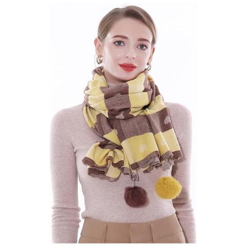 Scialle Pashmina Elegante Da Donna, Abito Da Sera Giallo Con Cuori, Stile Unico - Foto 7