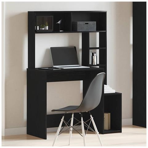 Scrivania Con Mensole Nera 100x45x140 Cm In Legno Multistrato - Foto 3