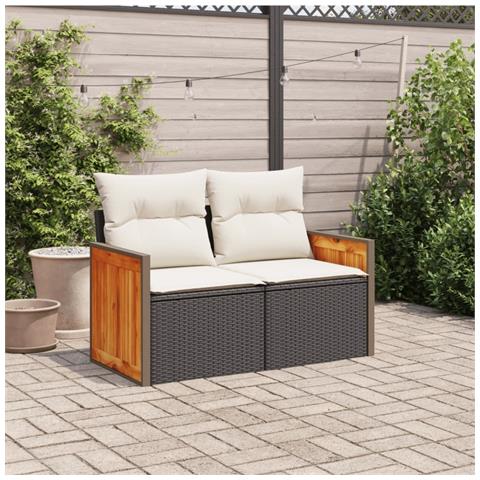 Divano Da Giardino Con Cuscini A 2 Posti Nero In Polyrattan - Foto 2