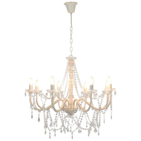 Lusso Casadino - Lampadario Con Perline Bianco 8 Lampadine E14 - Foto 1