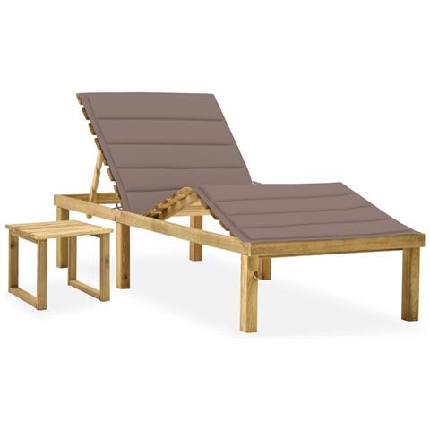 Lettino Da Giardino Con Tavolino Cuscino Legno Pino Impregnato - Foto 2