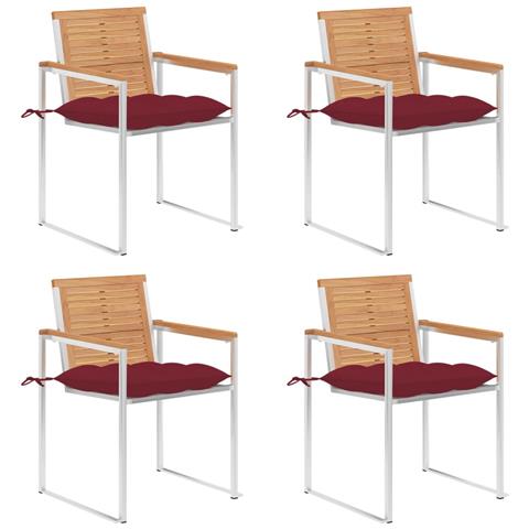 Sedie Da Giardino Con Cuscini 4 Pz In Legno Massello Di Teak - Foto 2