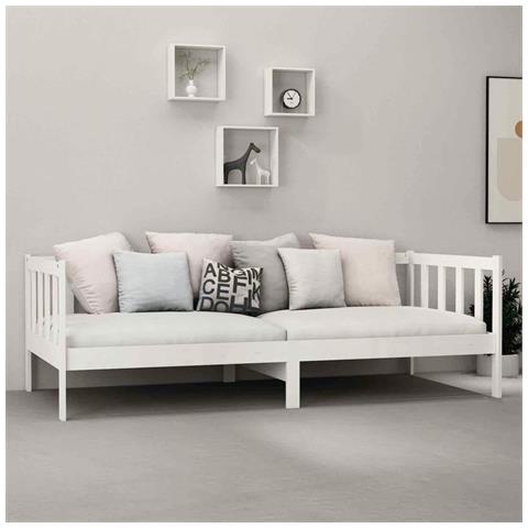 Divano Letto Con Materasso 90x200 Cm Bianco In Legno Di Pino - Foto 2