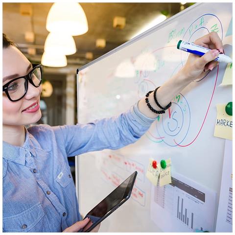 Lavagna Magnetica Bifacciale 60x100 cm con Ruote e Mensola per Pennarelli con Ganci Portablocco - Foto 2