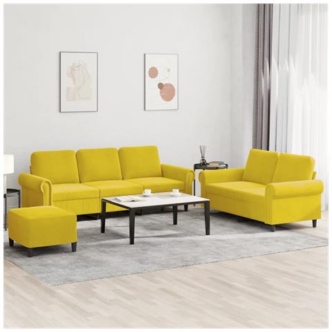 Set di Divani 3 pz con Cuscini giallo in Velluto - Foto 2