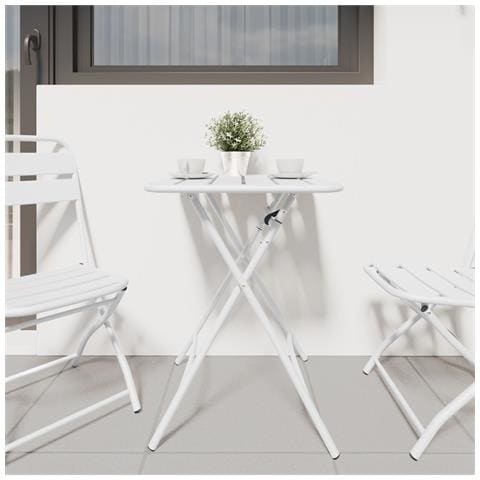 Tavolo da Giardino Pieghevole  Bianco 55x55x73 cm in Acciaio - Foto 1
