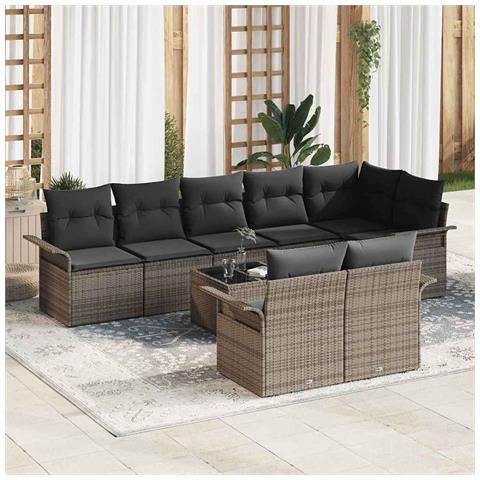 Set da Giardino 8 Pezzi con Cuscini Rattan Polyrattan Nero - Foto 2