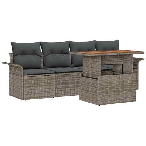 Set di divani da giardino 5 pezzi con cuscini Grigio in rattan PE, Divano da giardino con spazio di stoccaggio e cuscini Grigio in rattan PE - Foto 1