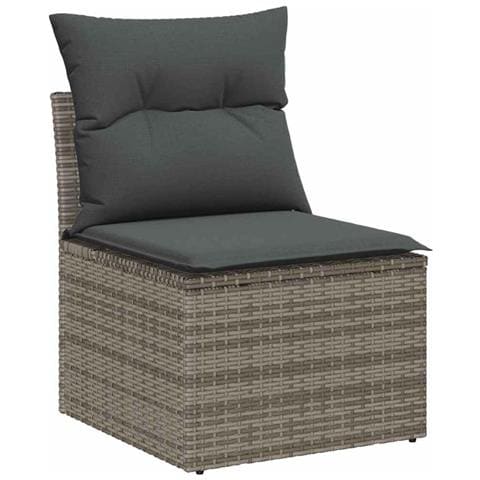 Set di divani da giardino 5 pezzi con cuscini Grigio in rattan PE, Divano da giardino con spazio di stoccaggio e cuscini Grigio in rattan PE - Foto 10