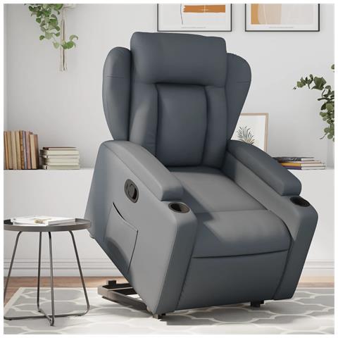 Poltrona Alzapersona Reclinabile Grigio in Similpelle - Foto 2