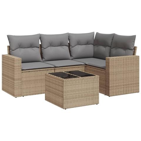 Set Divano da Giardino 5 pz con Cuscini Beige in Polyrattan - Foto 1
