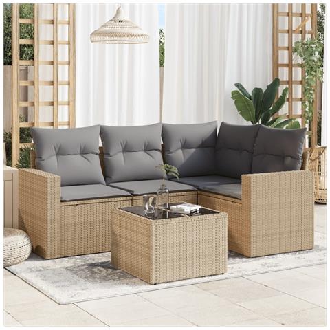 Set Divano da Giardino 5 pz con Cuscini Beige in Polyrattan - Foto 2