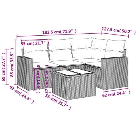 Set Divano da Giardino 5 pz con Cuscini Beige in Polyrattan - Foto 3