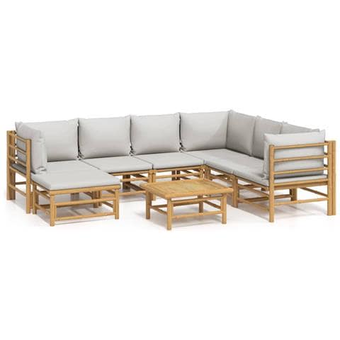 Set Salotto da Giardino 8pz con Cuscini Grigio Chiaro Bambù - Foto 1