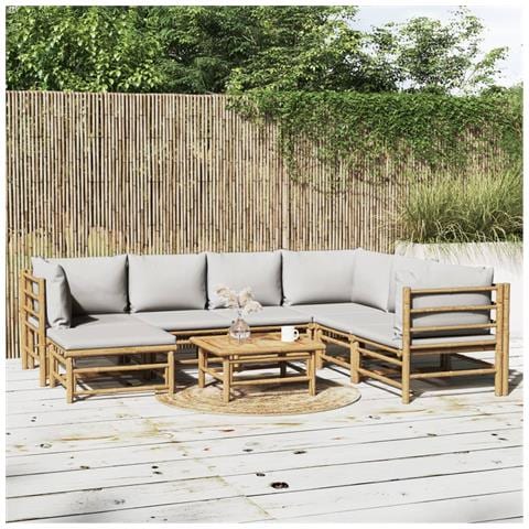 Set Salotto da Giardino 8pz con Cuscini Grigio Chiaro Bambù - Foto 2