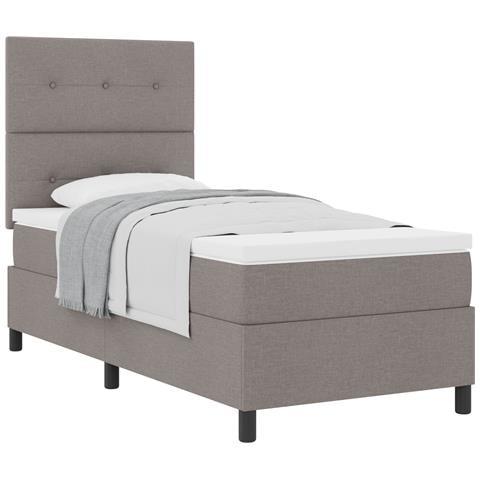 Letto con Box Spring Taupe 100x200 cm in Tessuto - Foto 1