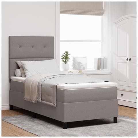 Letto con Box Spring Taupe 100x200 cm in Tessuto - Foto 2