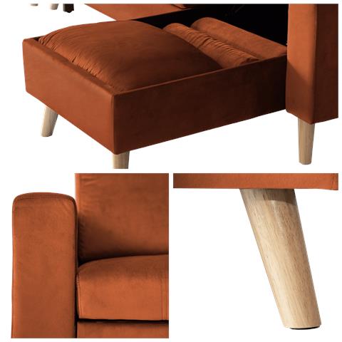 Jamesdivano Letto Angolare A 3 Posti In Velluto Terracotta - Foto 10