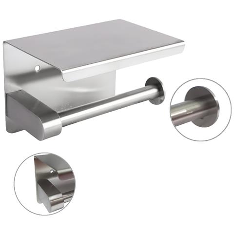 Porta Carta Igienica Da Parete Bagno Mensola Acciaio Inox Argento Spazzolato - Foto 5