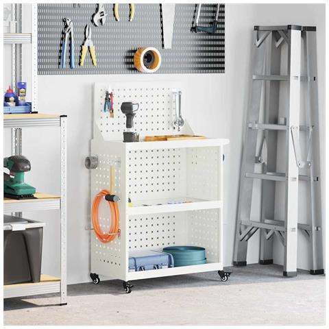 Carrello per Attrezzi con lo scaffale Bianco 65 x 35 x 111 cm - Foto 2