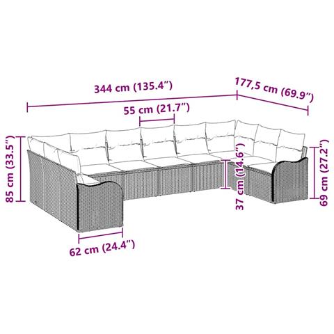 Set Divano da Giardino 10 pcs Nero e bianco Poly Rattan - Foto 9