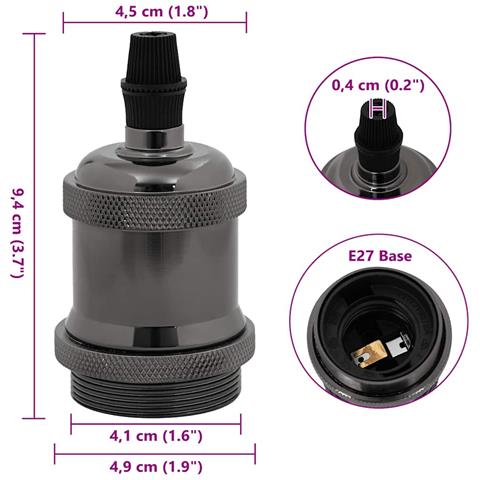 Portalampade 2 pz Nero Lucido E27 - Foto 7