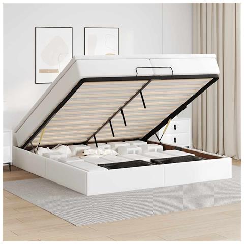 Struttura Letto Pouf con Materassi Bianco 200x200 cm Similpelle - Foto 2