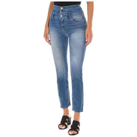 Pantalone Lungo Denim Effetto Consumato Realizzato In Tessuto Elastico 10dbf0807 Donna - Foto 1