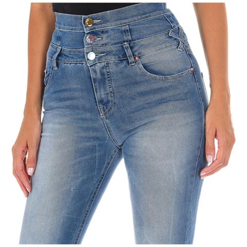 Pantalone Lungo Denim Effetto Consumato Realizzato In Tessuto Elastico 10dbf0807 Donna - Foto 3