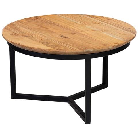 Tavolino Rotondo In Legno Di Mango Naturale E Ferro 59x59x33h Cm - Foto 1