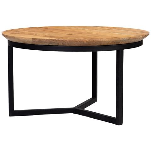 Tavolino Rotondo In Legno Di Mango Naturale E Ferro 59x59x33h Cm - Foto 2