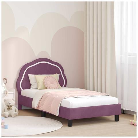 Struttura letto bambini con testata Viola 80 x 160 cm Velluto - Foto 2