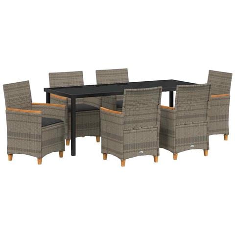 Set da Pranzo per Giardino 7 pcs Grigio polyrattan - Foto 1