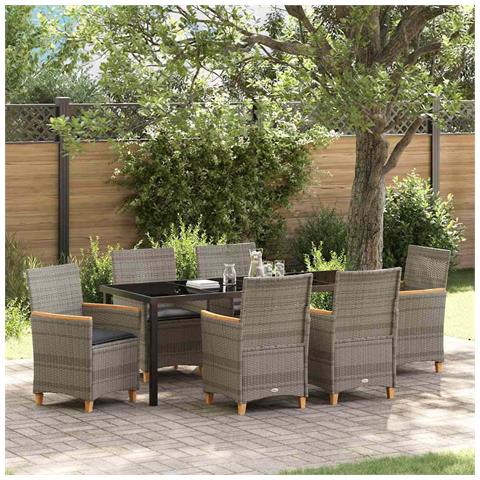 Set da Pranzo per Giardino 7 pcs Grigio polyrattan - Foto 2