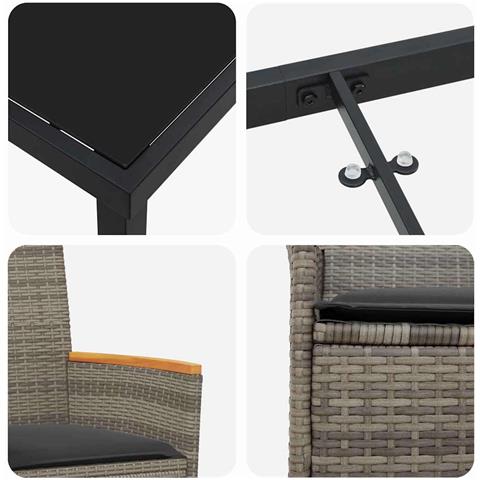 Set da Pranzo per Giardino 7 pcs Grigio polyrattan - Foto 9
