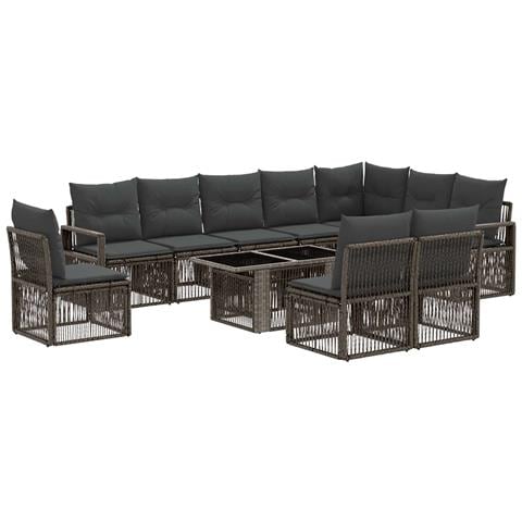 Set Divano da Giardino 11 pz Grigio e Grigio Scuro polyrattan - Foto 1