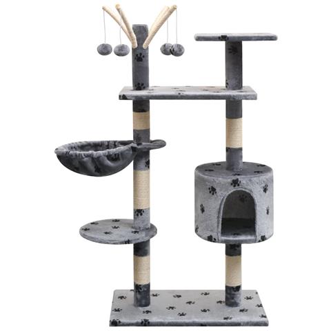 Albero Per Gatti Tiragraffi Sisal 125 Cm Zampe Stampate Grigio - Foto 1