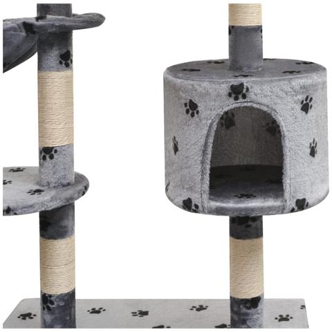 Albero Per Gatti Tiragraffi Sisal 125 Cm Zampe Stampate Grigio - Foto 4
