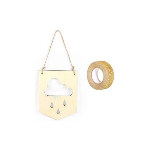 Sospensione Gagliardetto In Legno 20 X 15 Cm Nuvola + Washi Tape Dorato 5 M - Foto 1