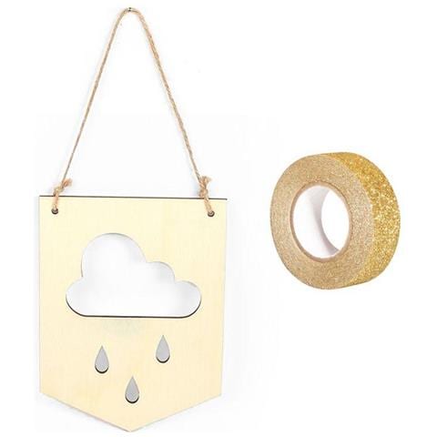 Sospensione Gagliardetto In Legno 20 X 15 Cm Nuvola + Washi Tape Dorato 5 M - Foto 2
