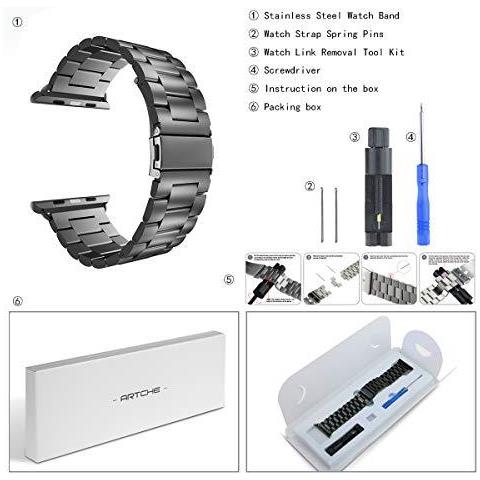44 Millimetri 42 Millimetri Guarda Cinturino Per Apple Osservare Compatibile Con Iwatch Cinghia Serie 6 Se 54321 La Sostituzione In Acciaio Inox Sport Fascia Registrabile Wristband Cintura Nero - Foto 4