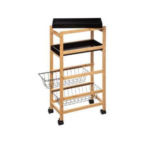 Carrello Cucina In Bambù, 2 Cestini E Vassoi Estraibili - Foto 2