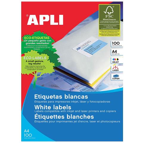 Etichette Adesive Apli 210 X 148 Mm 100 Fogli Bianco - Foto 1