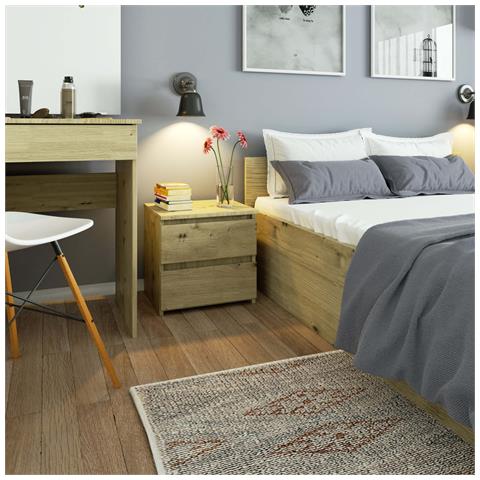 Comodino CL2, 2 cassetti, 40x35x40 cm, Colore Quercia Artisan - Foto 4