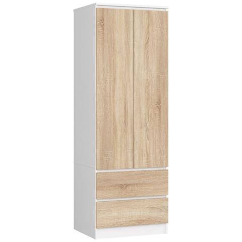 Armadio A 2 Ante Battenti E Cassetti S60, 60x51x180 cm, Colore Bianco e Sonoma Quercia - Foto 1