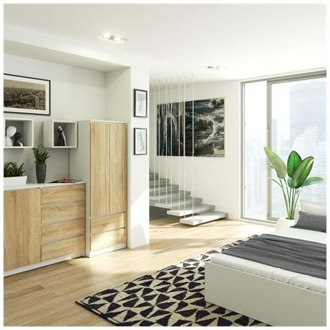 Armadio A 2 Ante Battenti E Cassetti S60, 60x51x180 cm, Colore Bianco e Sonoma Quercia - Foto 6