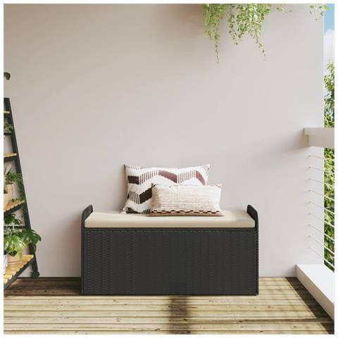 Cassapanca Con Cuscino Nera 115x51x52 Cm In Polyrattan - Foto 2