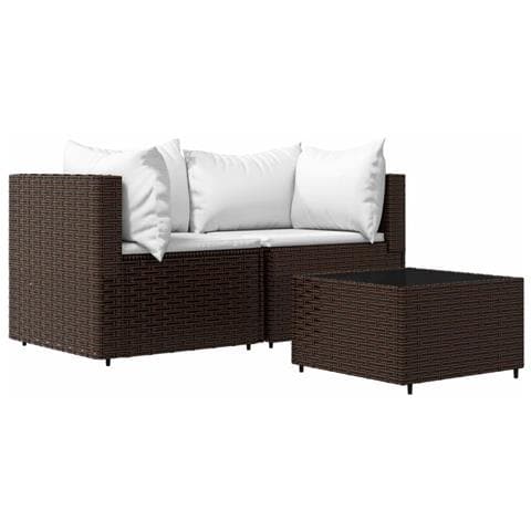 Set Mobili Da Giardino 3 Pz Con Cuscini In Polyrattan Marrone - Foto 1
