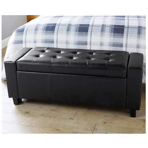 Cassapanca Pouf Contenitore Panca Sgabello Poggiapiedi In Legno E Eco Pelle Nero - Foto 2