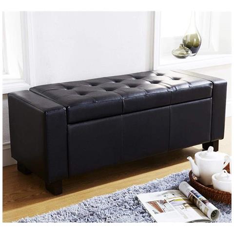 Cassapanca Pouf Contenitore Panca Sgabello Poggiapiedi In Legno E Eco Pelle Nero - Foto 5